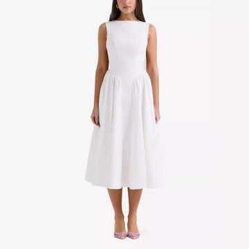 Summer Women's New French Dew Solid Color Premium Holiday Dress